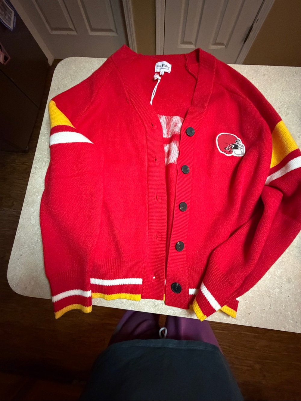 Nwt Red V-Neck Button Cardigan Sweater with Kansas City Chiefs